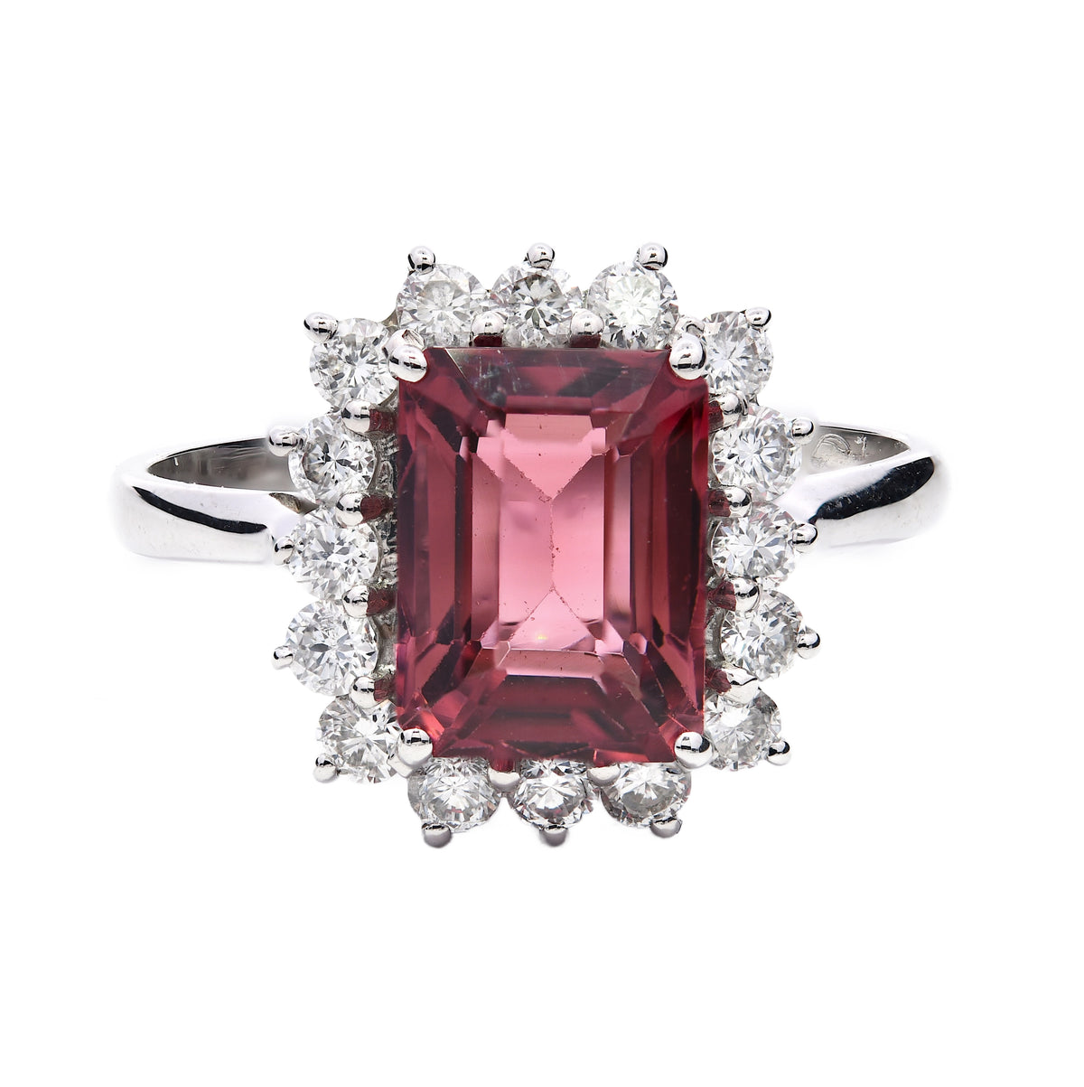 Pink Tourmaline 2.08ct & Diamond 0.43ct Cluster Ring in 18k White Gold