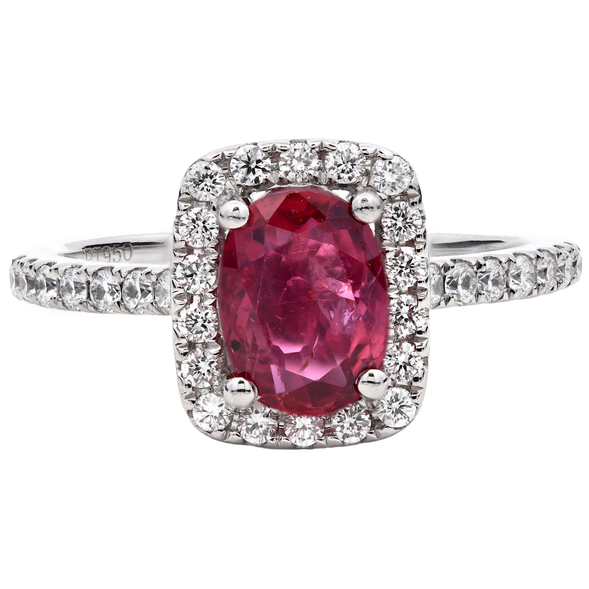 Ruby 1.27ct & Diamond 0.39ct Halo Ring in Platinum