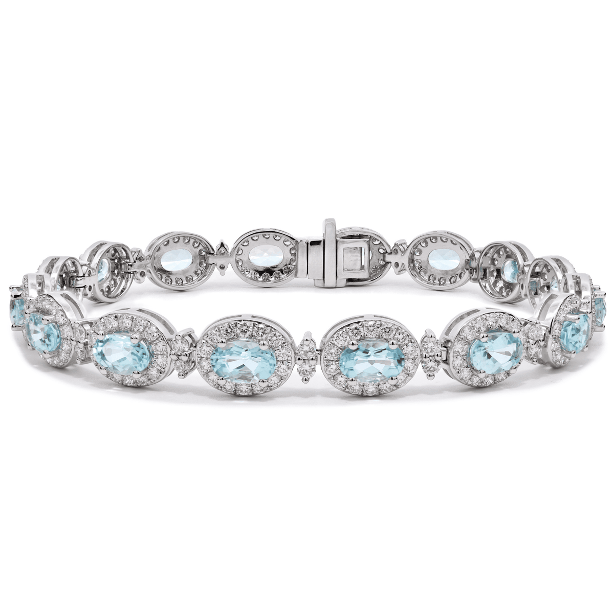 18k White Gold Oval Aquamarine & Diamond Halo Bracelet – The Real Gem