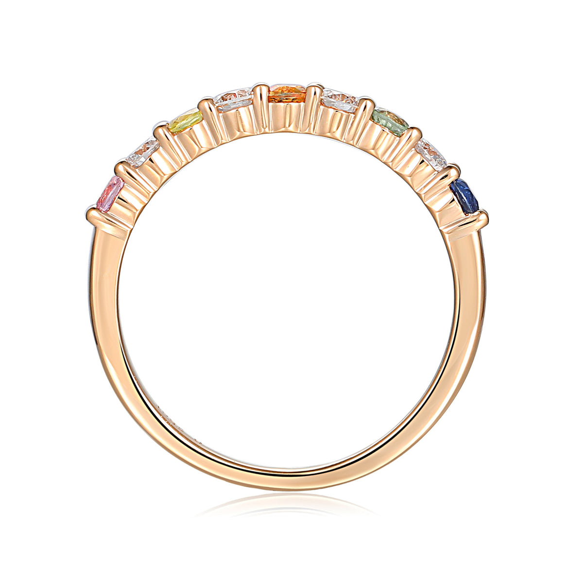 Rainbow sapphire and diamond half eternity stacking ring in 18k rose gold
