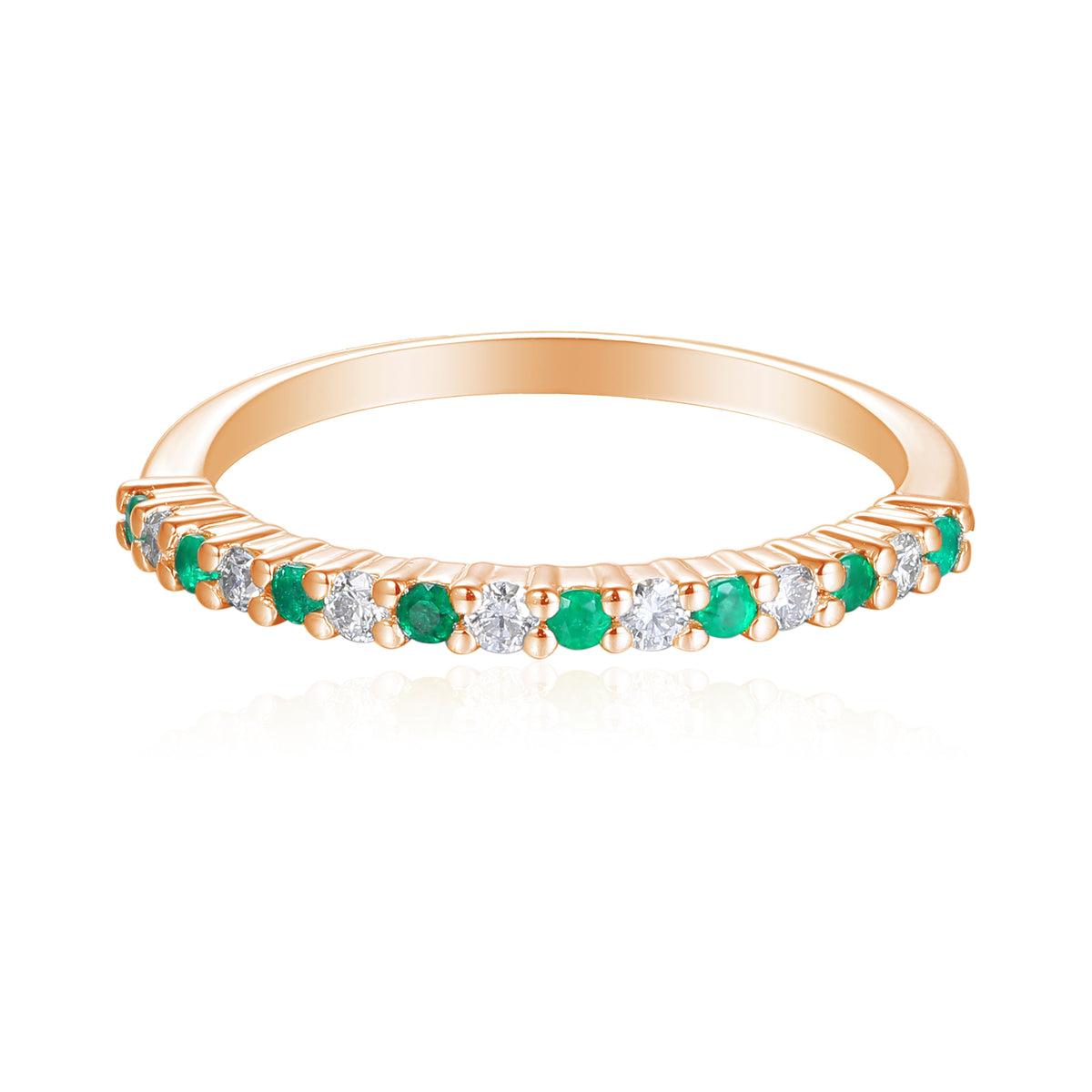 Emerald And Diamond Half Eternity Stacking Ring