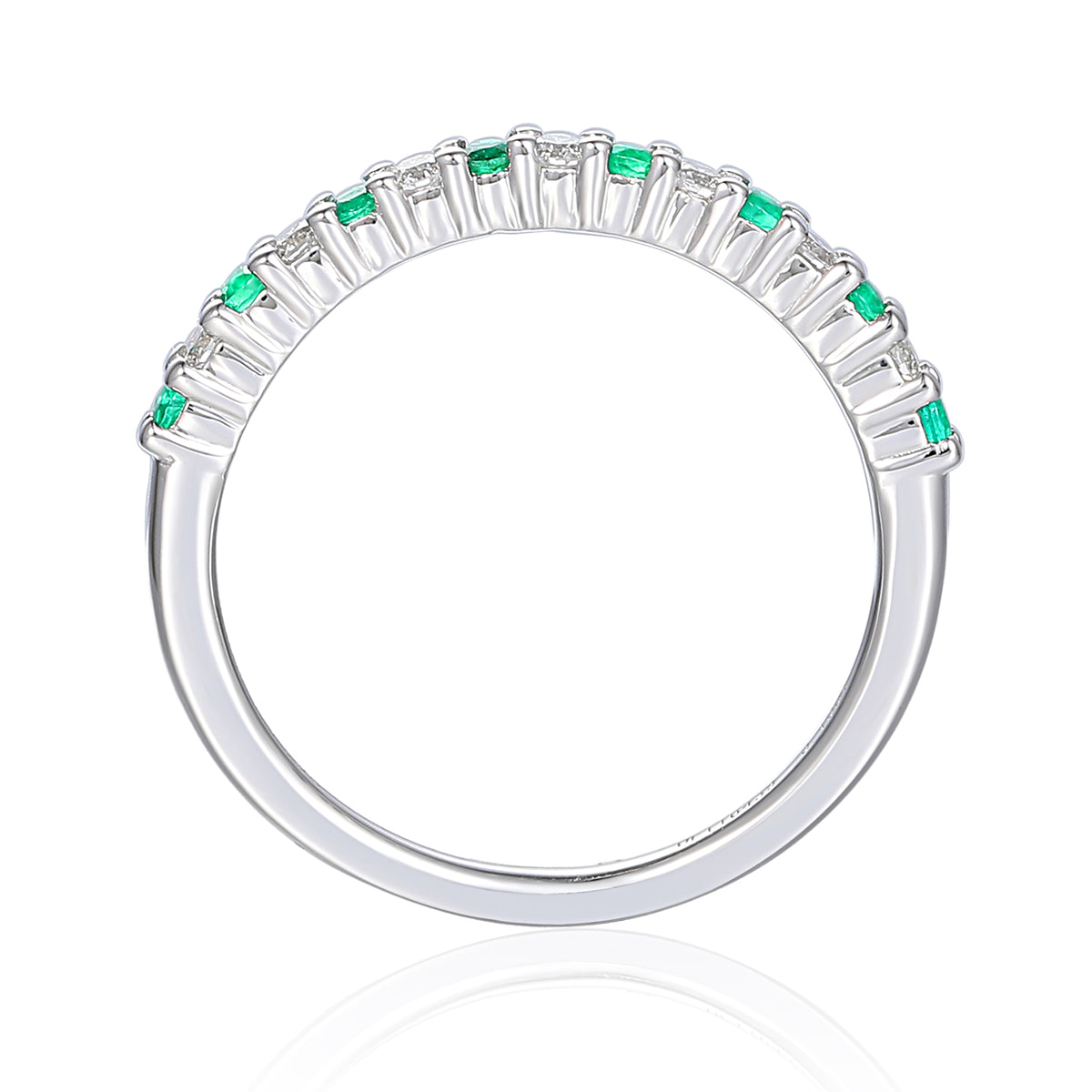 Emerald And Diamond Half Eternity Stacking Ring