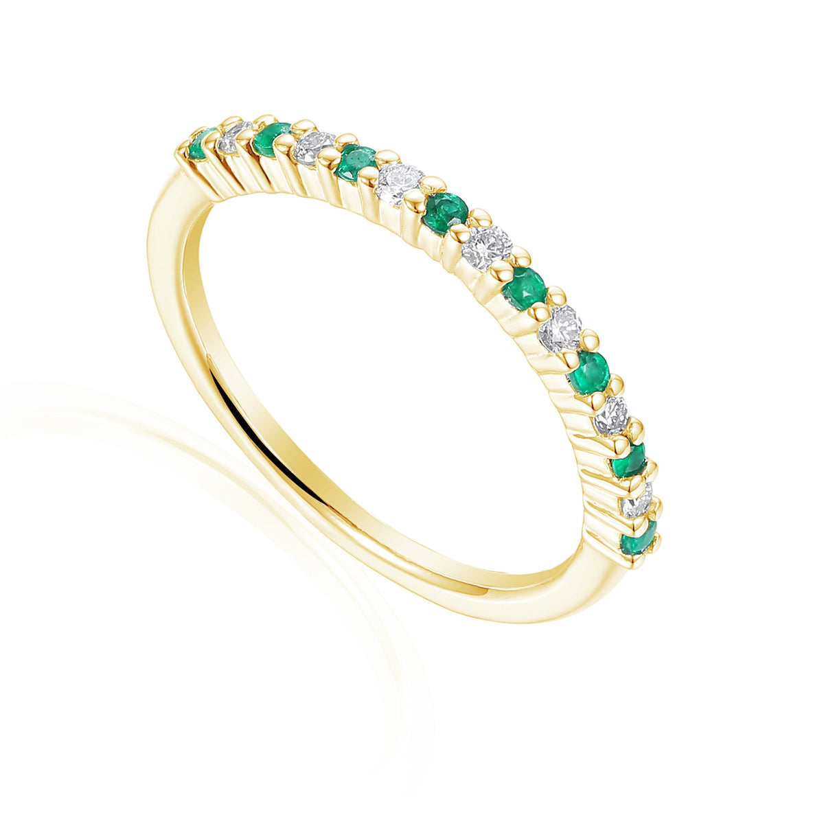 18k Yellow Gold Emerald And Diamond Half Eternity Ring - The Real Gem