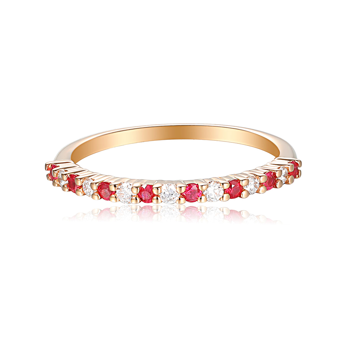 Ruby And Diamond Half Eternity Stacking Ring
