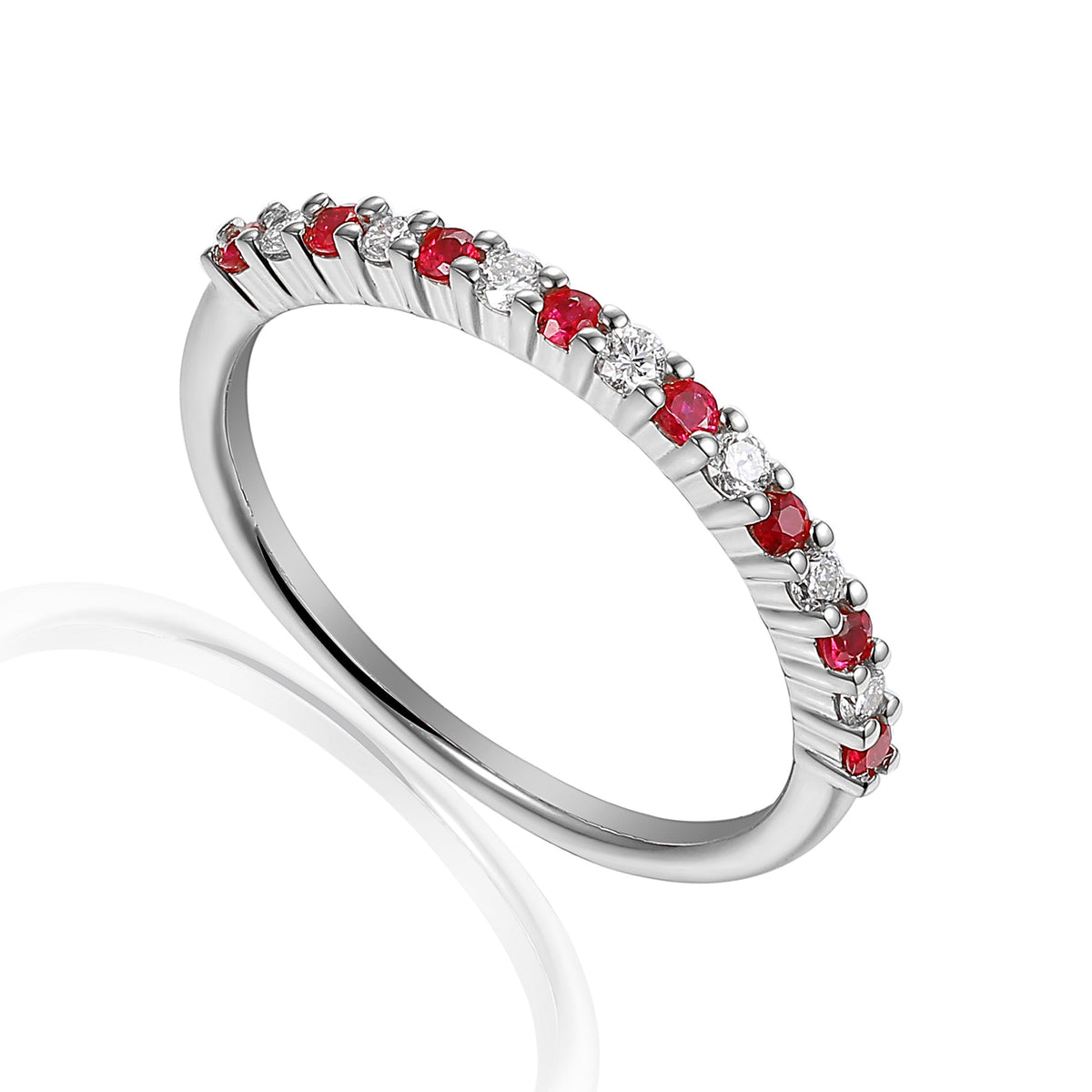 18k White Gold Ruby And Diamond Half Eternity Ring - The Real Gem