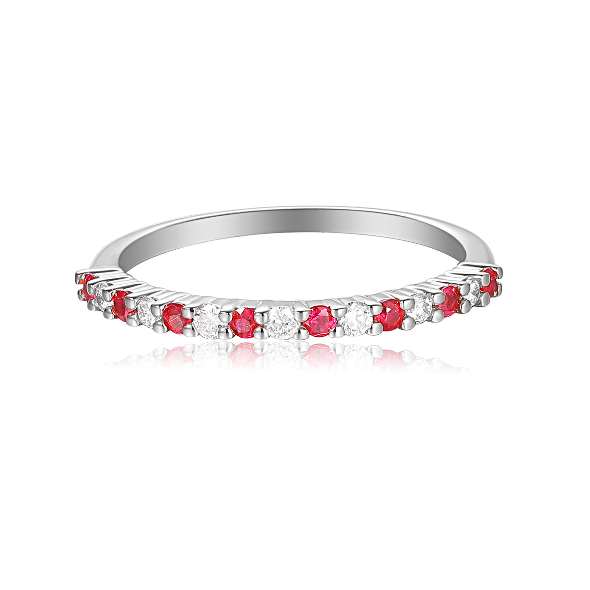 Ruby And Diamond Half Eternity Stacking Ring
