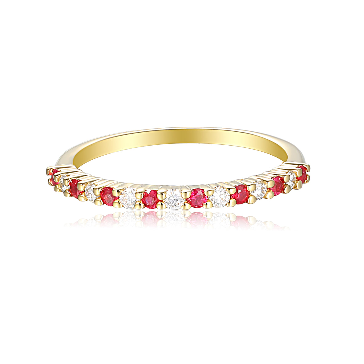 Ruby And Diamond Half Eternity Stacking Ring