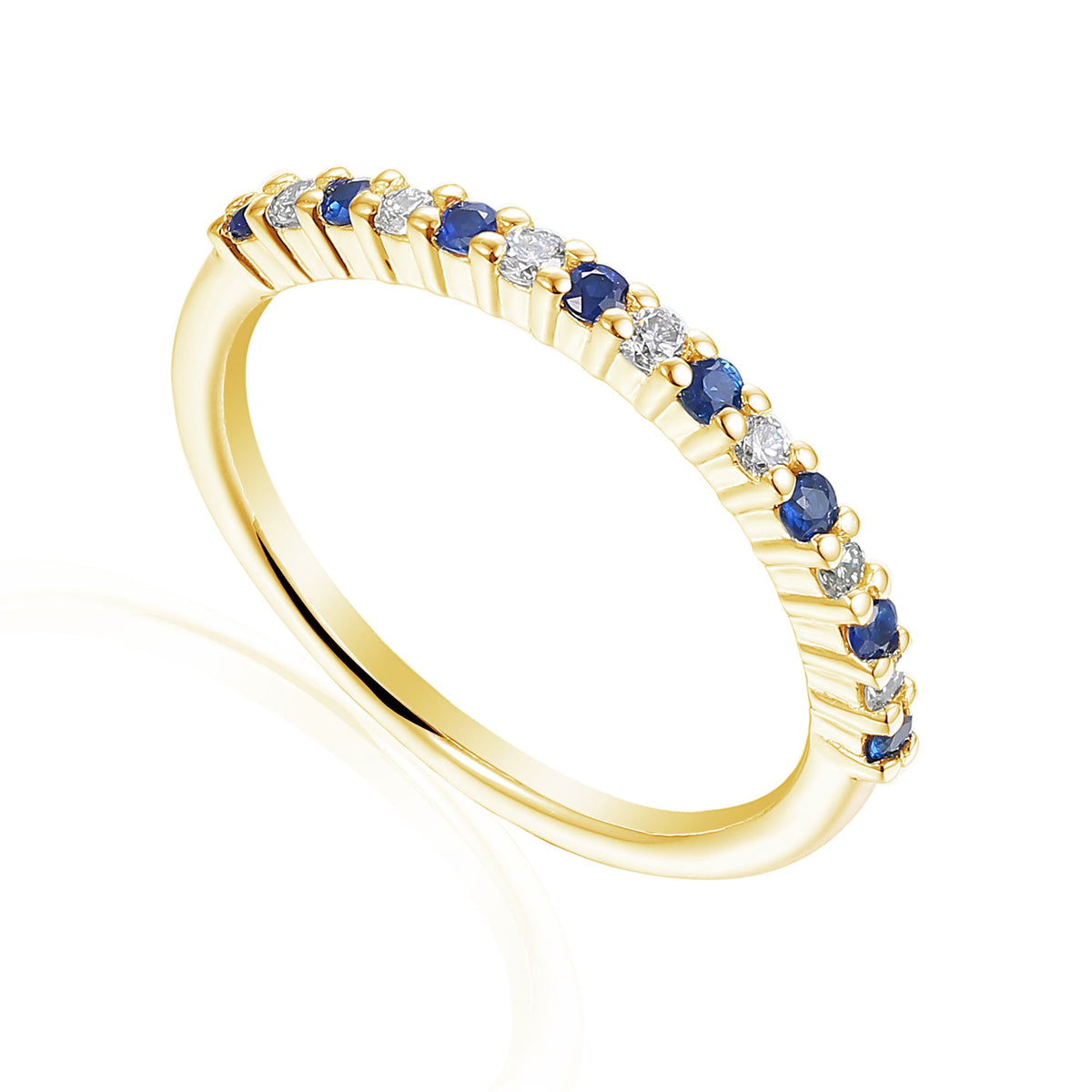 18k Yellow Gold Blue Sapphire And Diamond Half Eternity Ring - The Real Gem