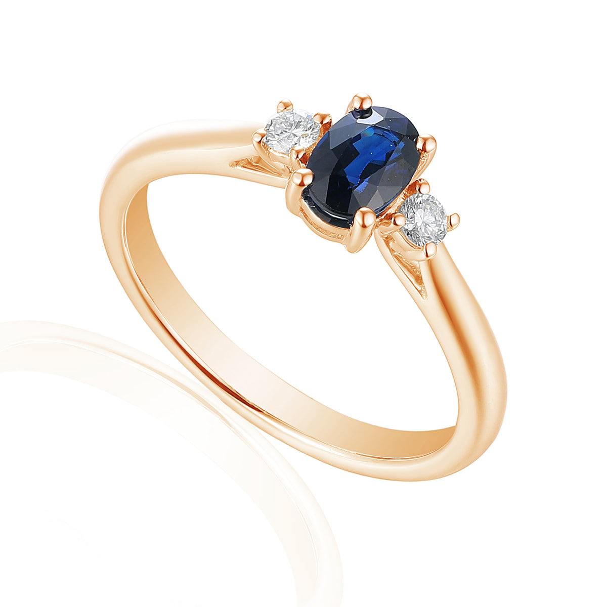 18k Rose Gold Blue Sapphire and Diamond Trilogy Ring 0.55ct 0.11ct G/SI - The Real Gem