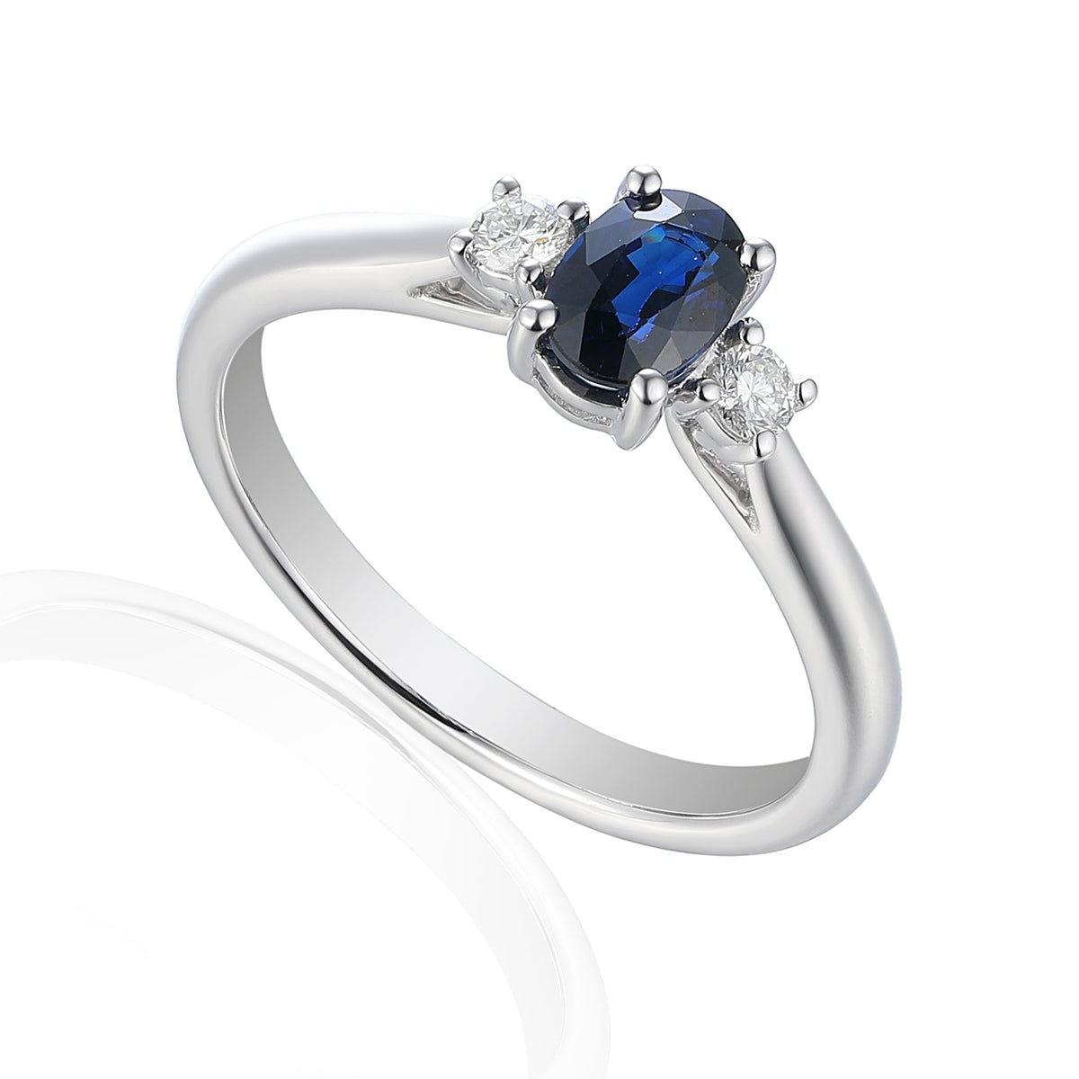 18k White Gold Blue Sapphire and Diamond Trilogy Ring 0.55ct 0.11ct G/SI - The Real Gem