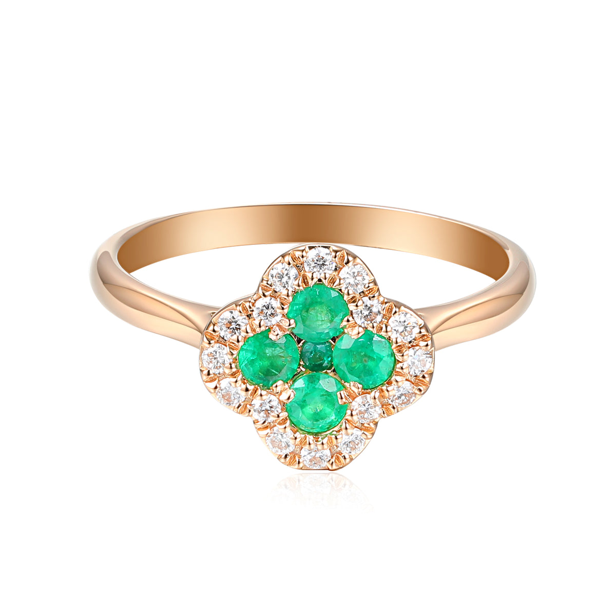 Emerald and Diamond Clover Cluster Ring G/SI