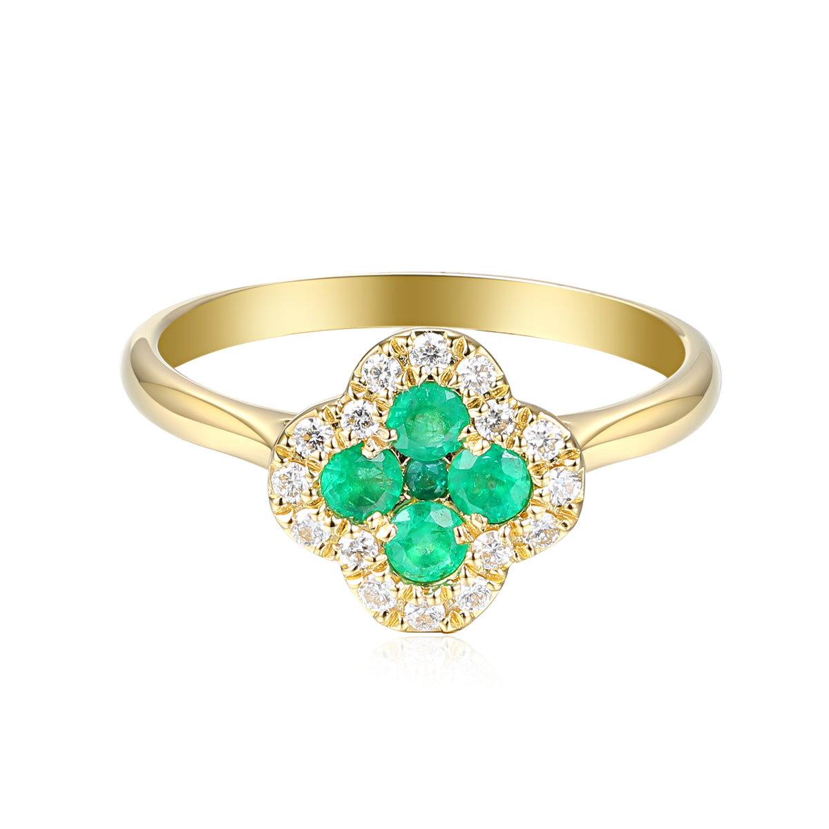 Emerald and Diamond Clover Cluster Ring G/SI