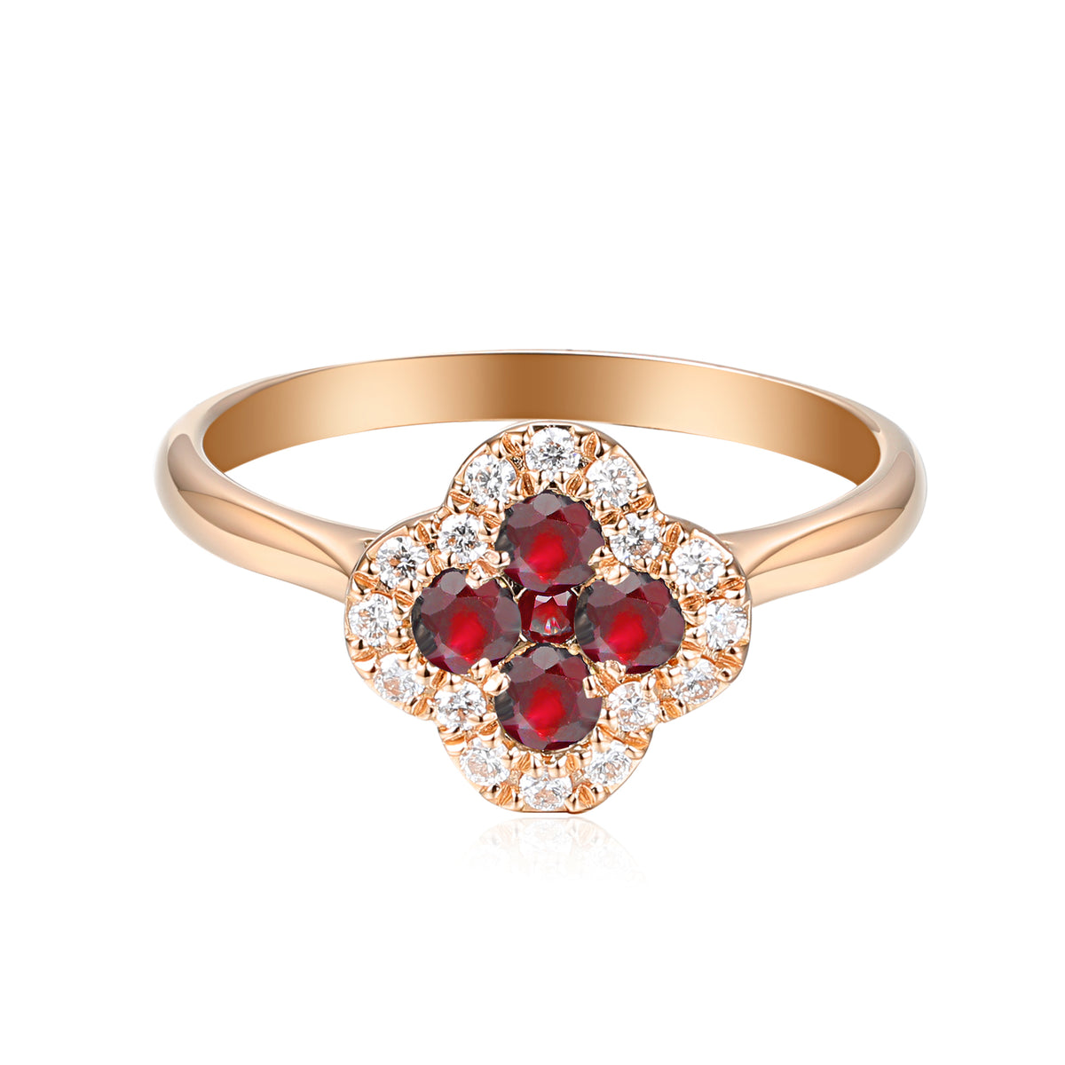 Ruby and Diamond Clover Cluster Ring G/SI