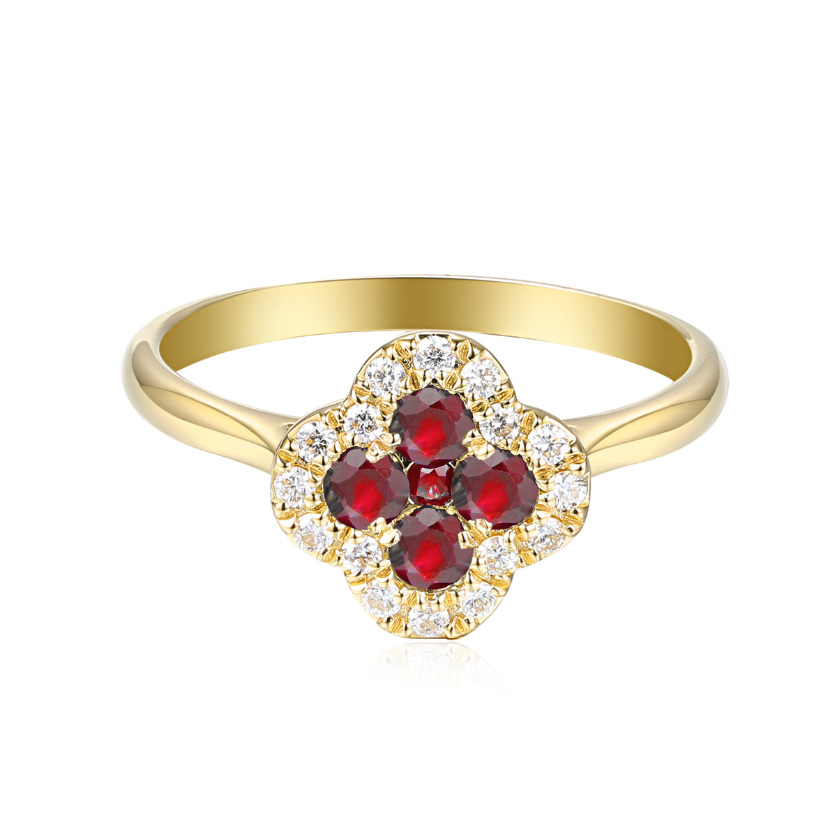 Ruby and Diamond Clover Cluster Ring G/SI