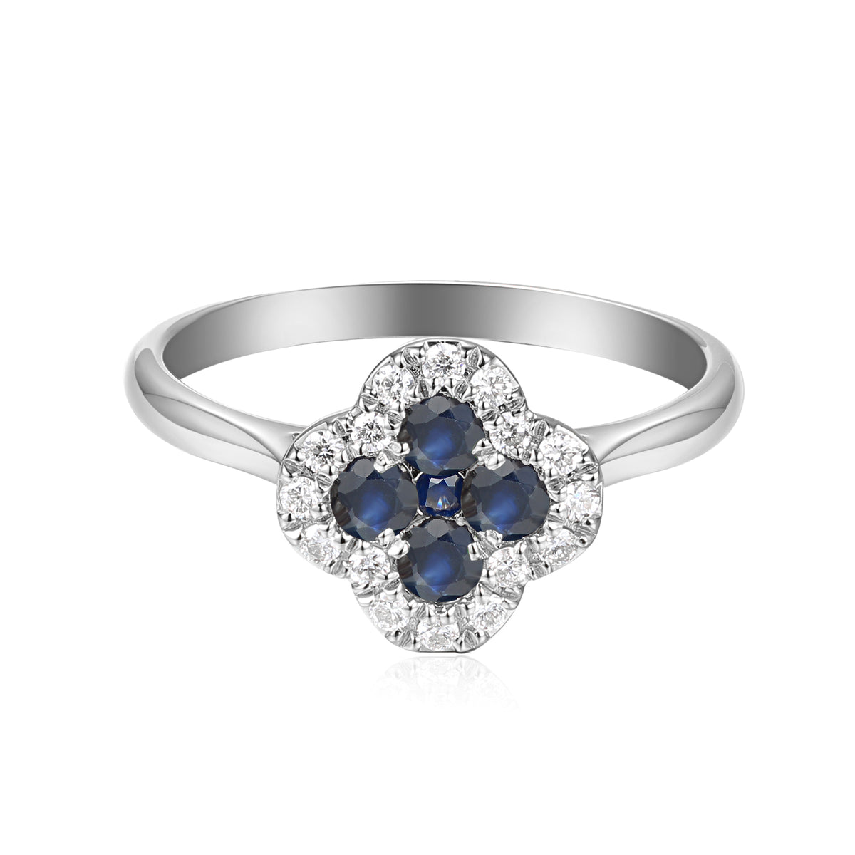 Blue Sapphire and Diamond Clover Cluster Ring G/SI