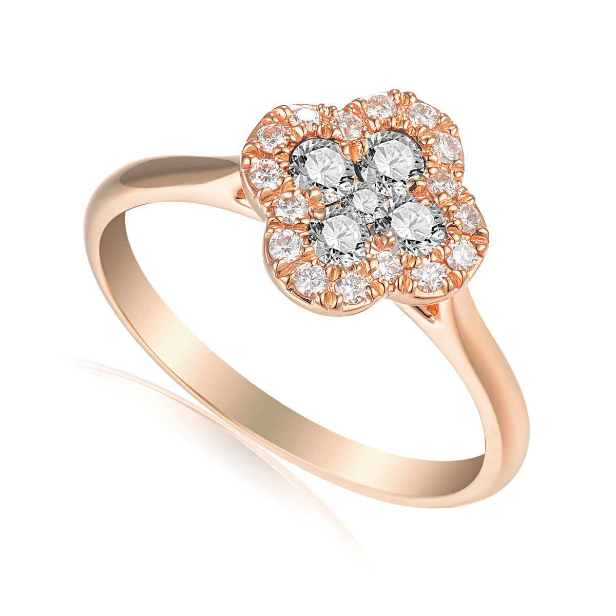 18k Rose Gold Diamond Clover Cluster Ring 0.47ct G/SI - The Real Gem