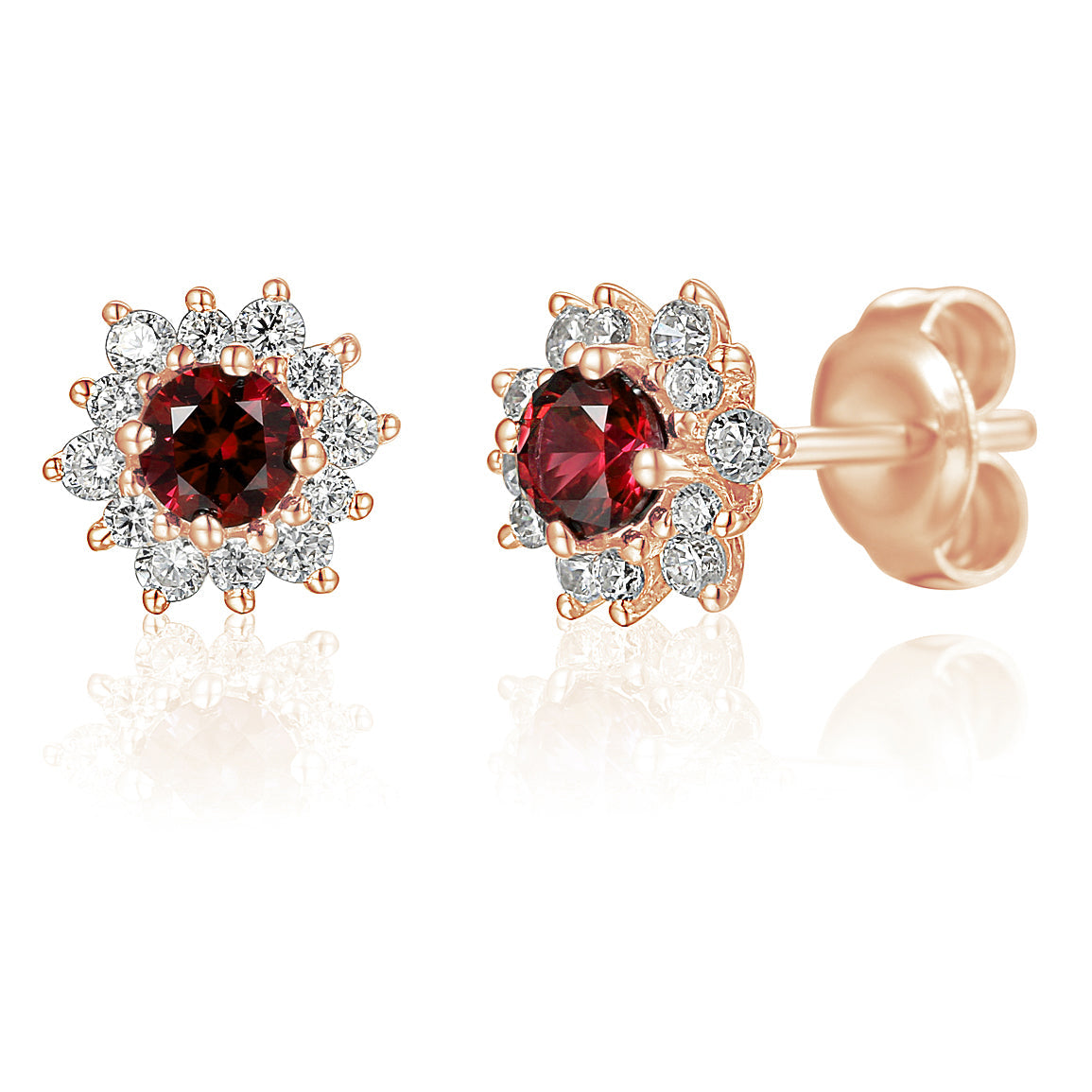 18k Rose Gold Ruby & Diamond Cluster Stud Earrings – The Real Gem