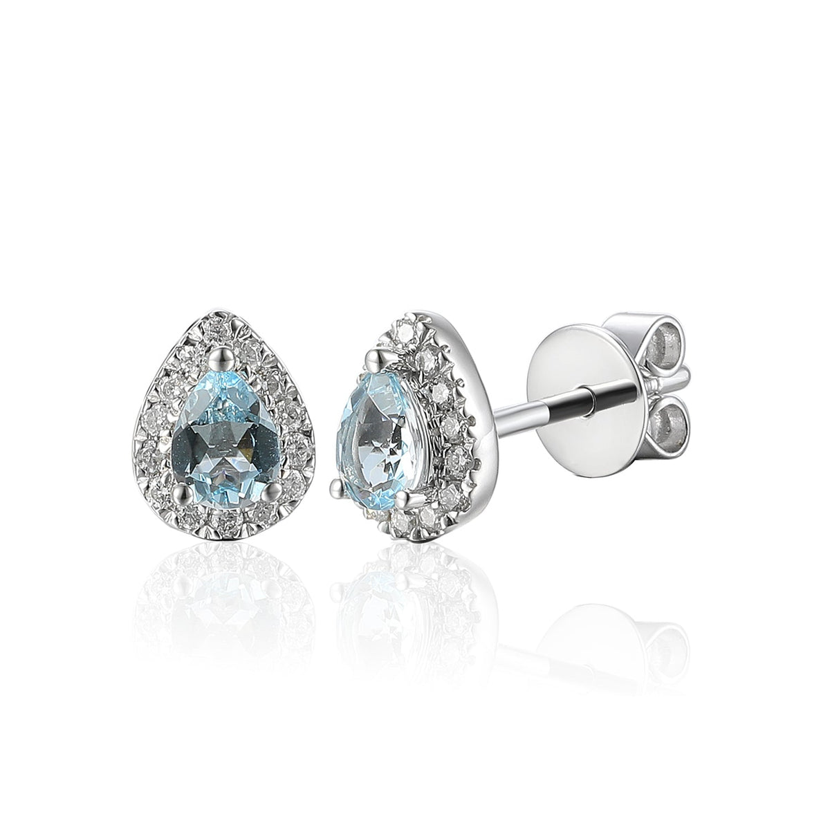 18k White Gold Aquamarine & Diamond Pear-Shaped Halo Stud Earrings – The Real Gem
