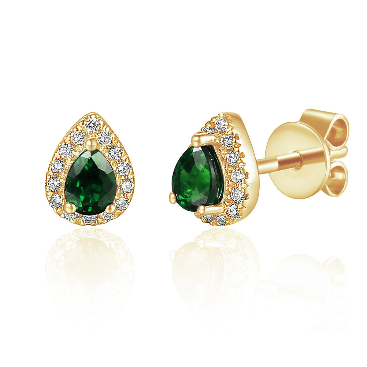 18k Yellow Gold Emerald & Diamond Pear-Shaped Halo Stud Earrings – The Real Gem