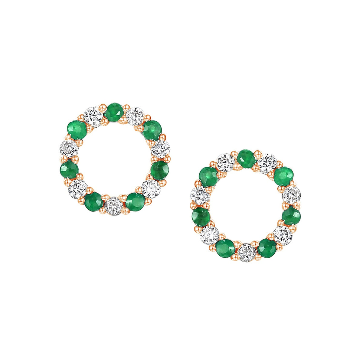 Emerald and Diamond Circle Stud Earrings – The Real Gem