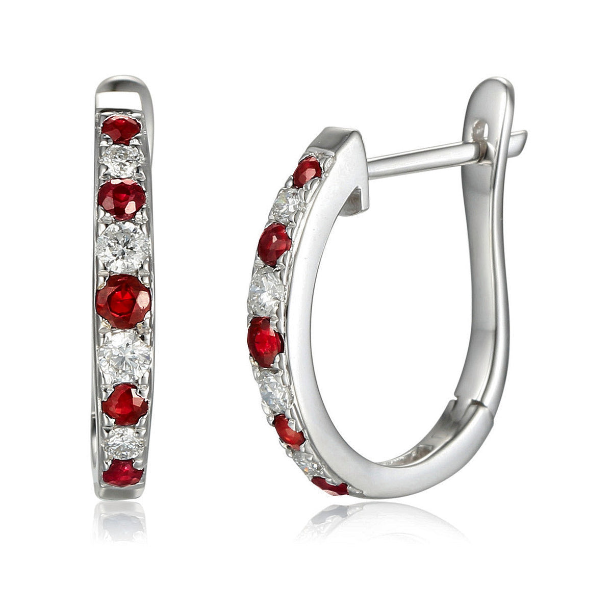 Ruby and diamond hoop earrings in 18k white gold