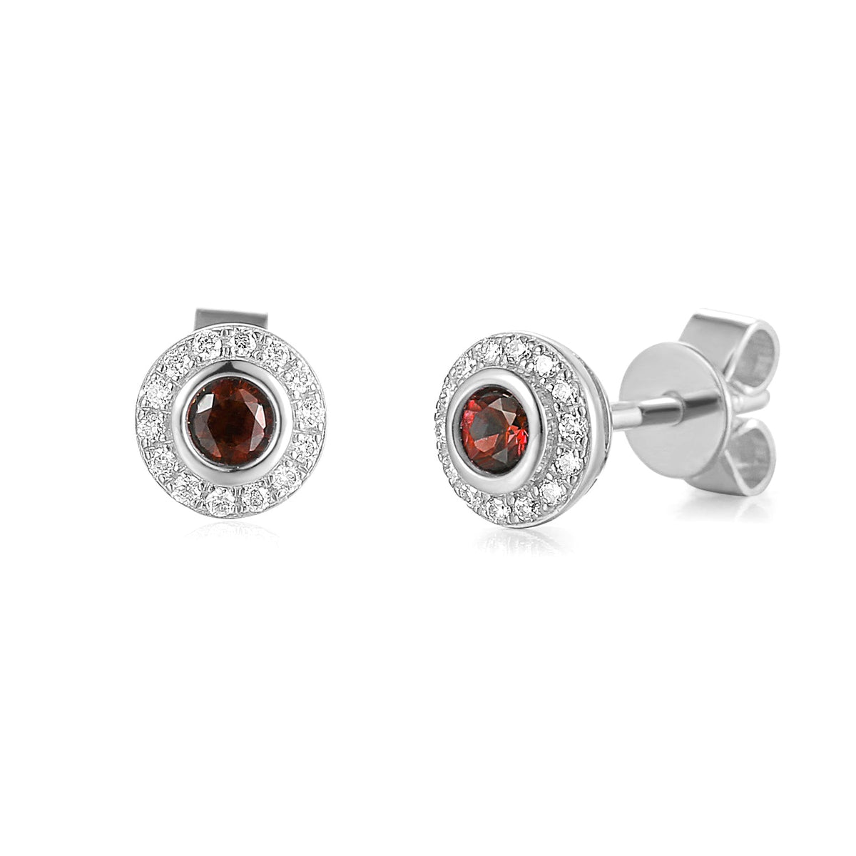18k White Gold Ruby Rubover Halo Stud Earrings - The Real Gem