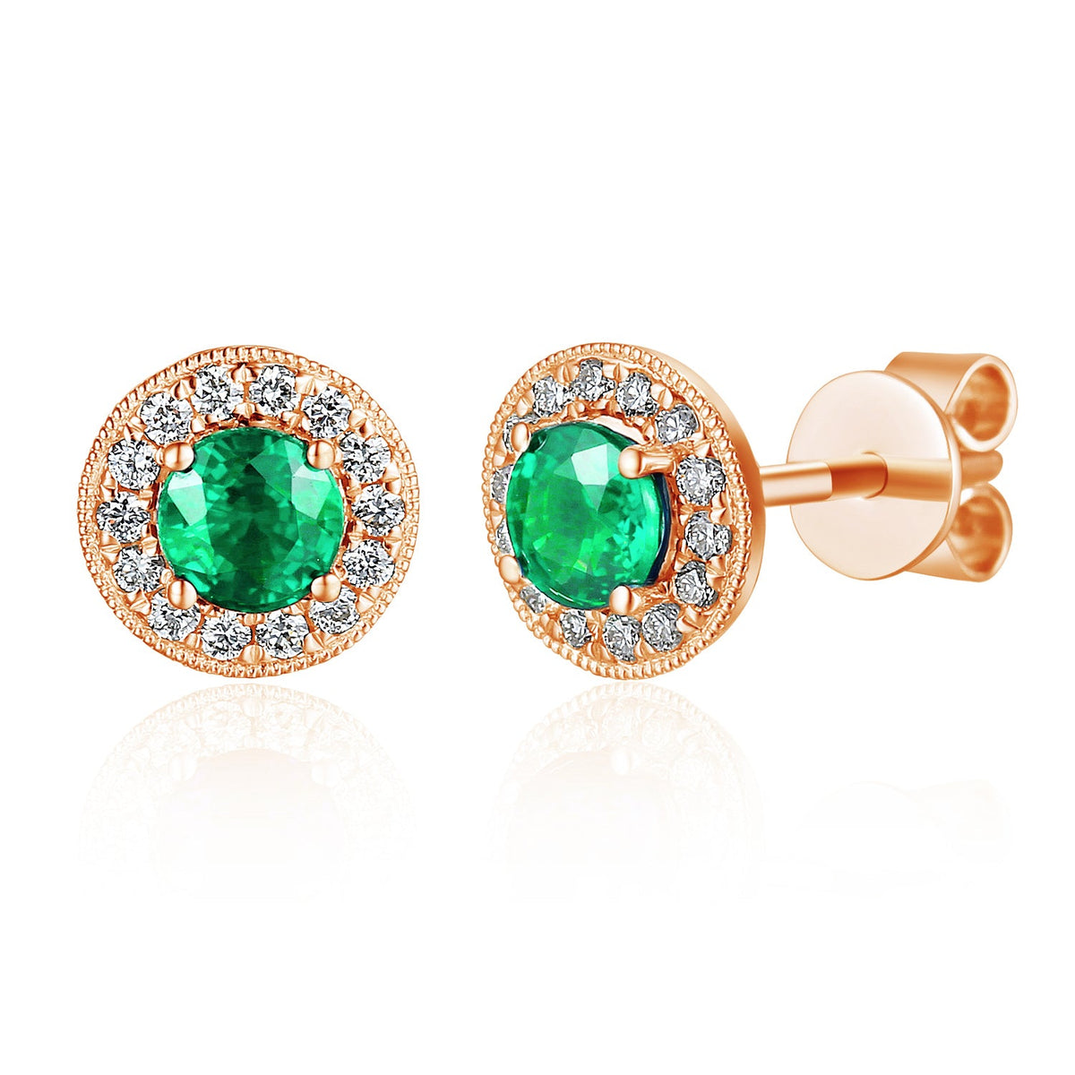 Emerald and Diamond Halo Stud Earrings – The Real Gem
