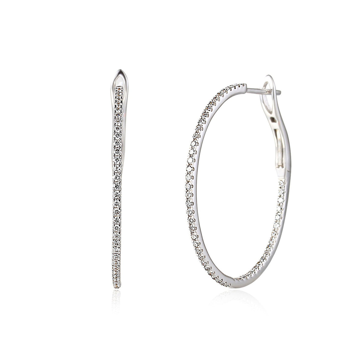 18k White Gold Diamond Micro-Set Hoop Earrings – The Real Gem