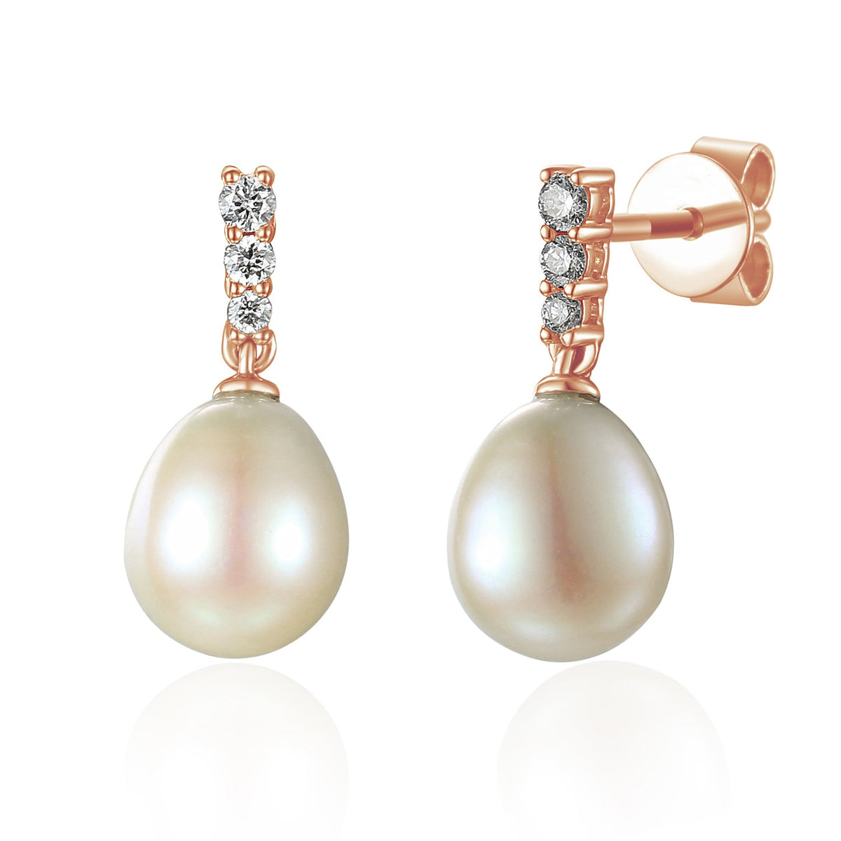 18k Rose Gold Diamond & Pearl Drop Earrings - The Real Gem
