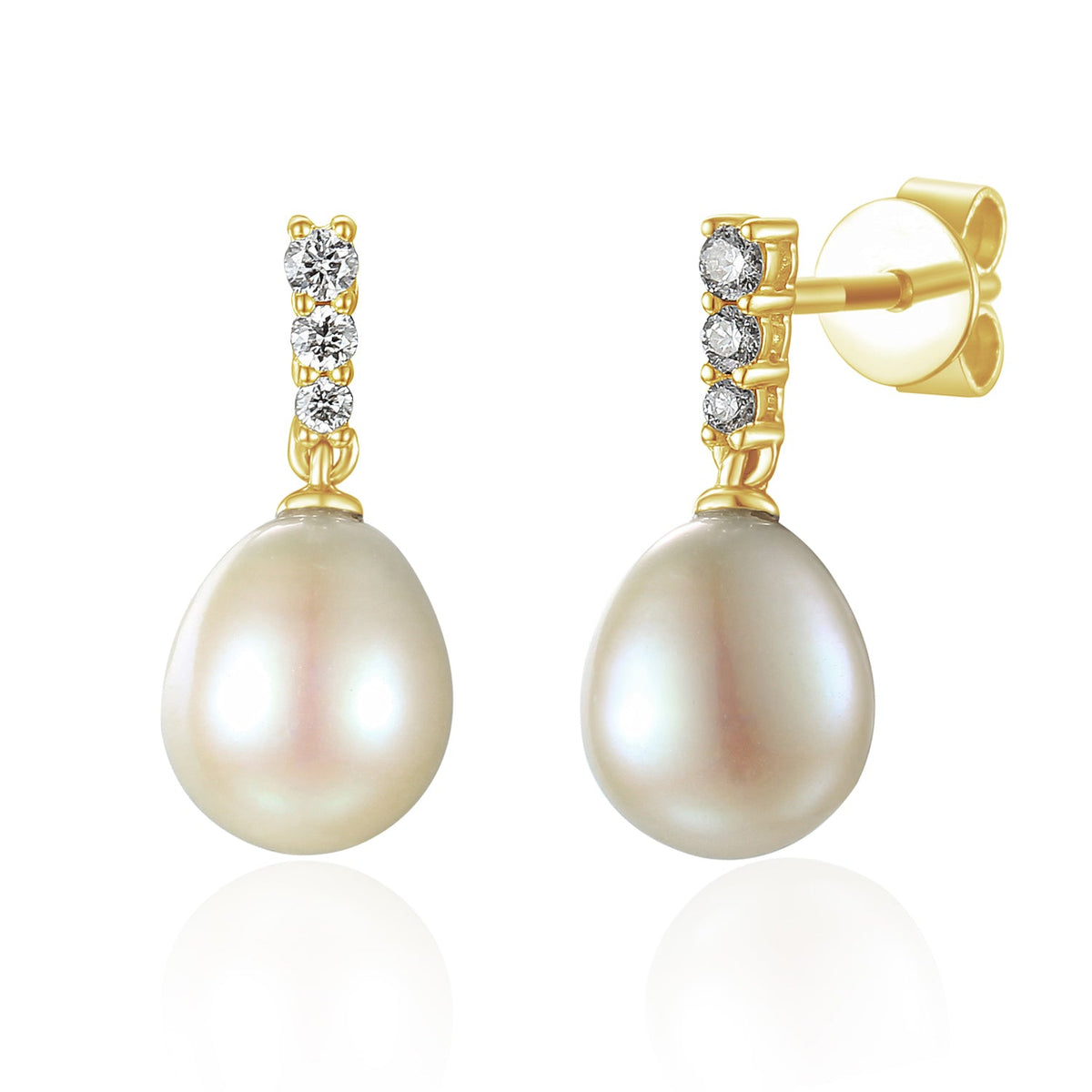 18k Yellow Gold Diamond & Pearl Drop Earrings - The Real Gem