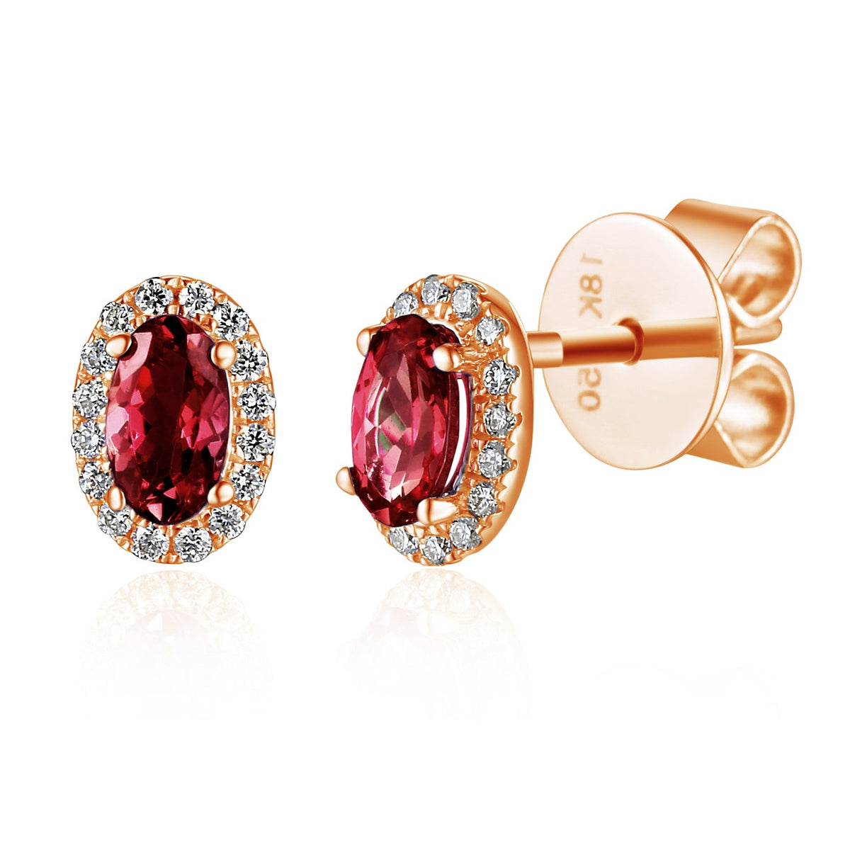 18k Rose Gold Ruby and Diamond Halo Stud Earrings 0.10ct G/SI - The Real Gem