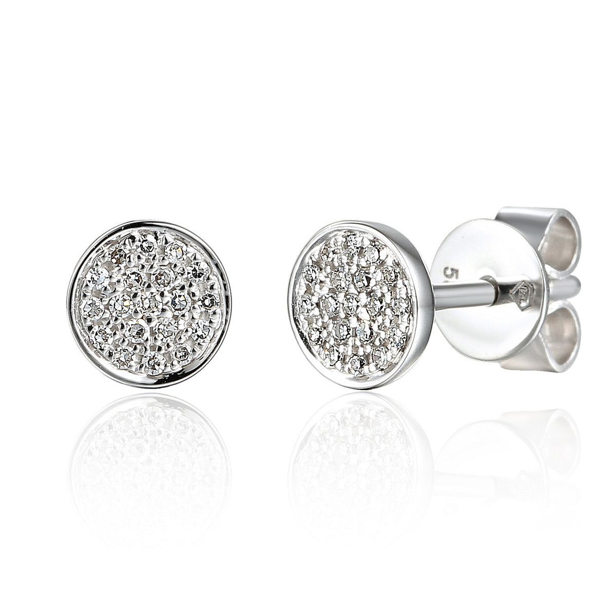 Diamond circle cluster stud earrings 0.08ct in 18k white gold
