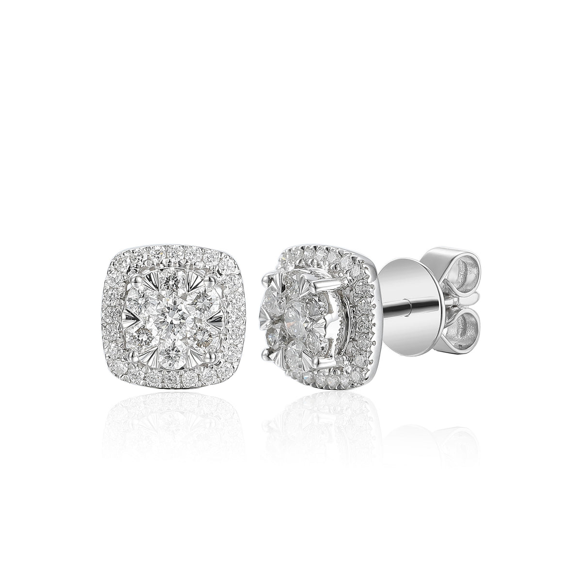 Diamond cluster stud earrings in 18k white gold