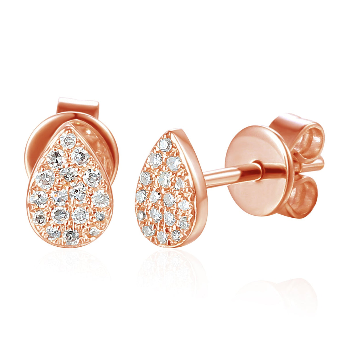 18k Rose Gold Diamond Pear Shape Stud Earrings | The Real Gem