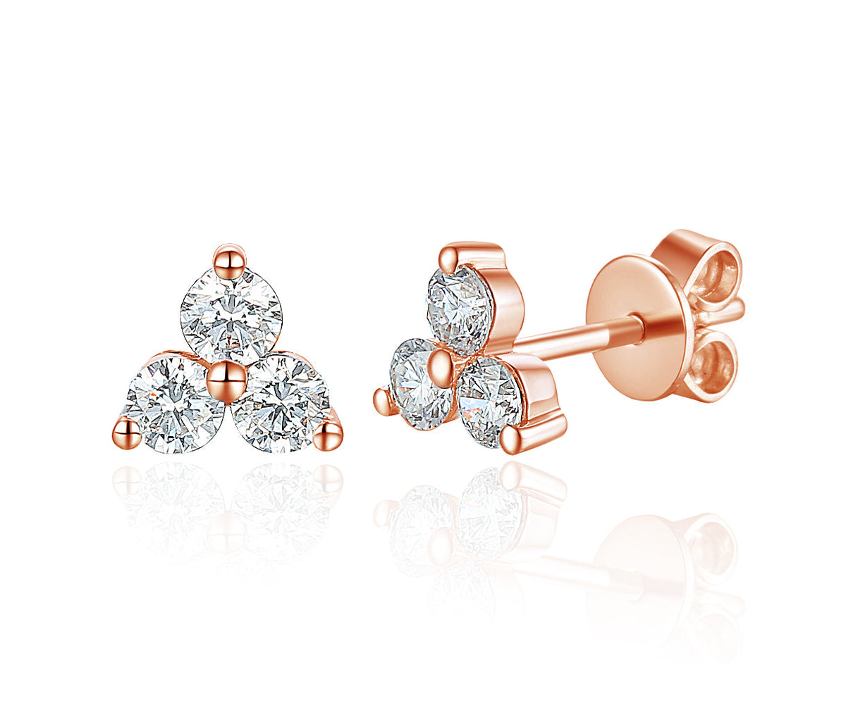18k Rose Gold Claw Set Round Brilliant Cut Diamond Trefoil Earring – The Real Gem