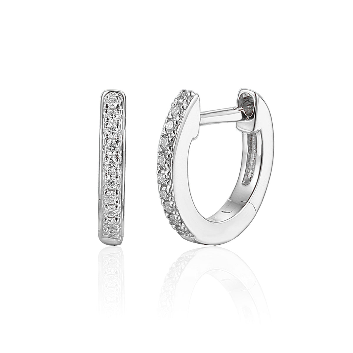 Diamond huggie hoop earrings in 18k white gold