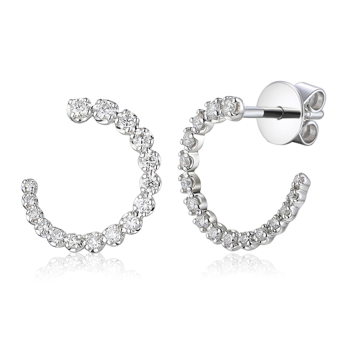 18k White Gold Diamond Open Hoop Earrings - The Real Gem