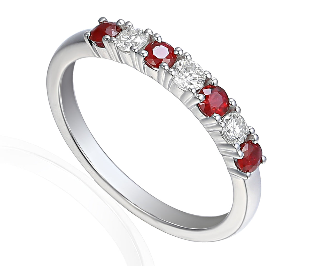 18k White Gold Ruby And Diamond 7 Stone Ring - The Real Gem