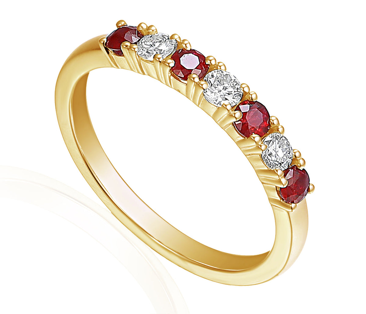 18k Yellow Gold Ruby And Diamond 7 Stone Ring - The Real Gem