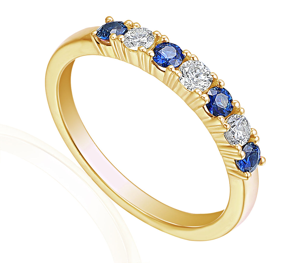 18k Yellow Gold Blue Sapphire And Diamond 7 Stone Ring - The Real Gem