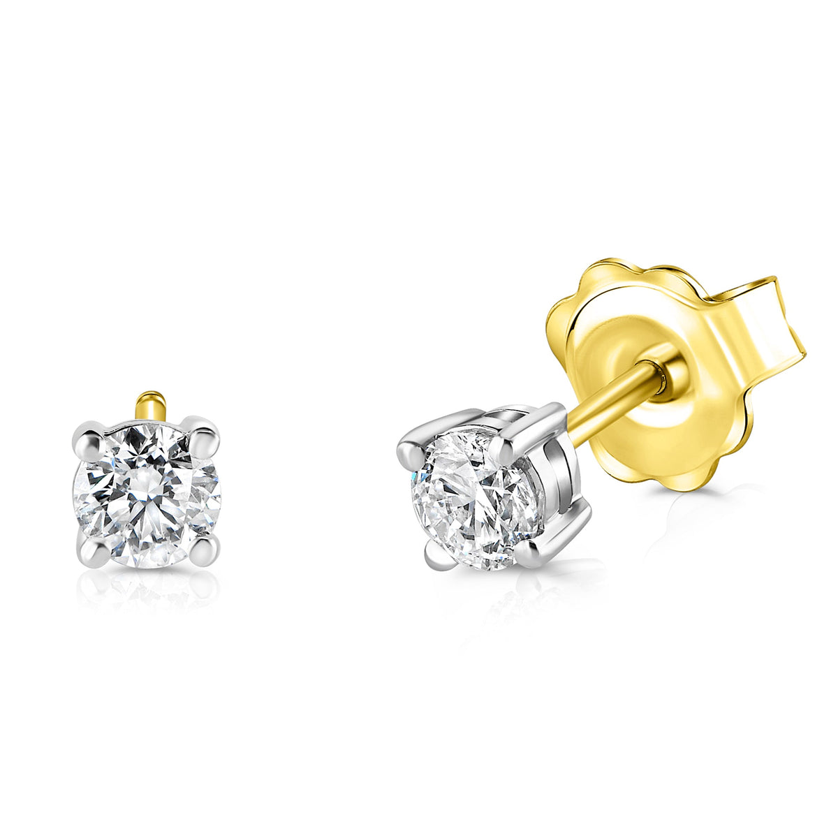 18k Yellow & White Gold Diamond Stud Earrings 1.40ct G/SI - The Real Gem