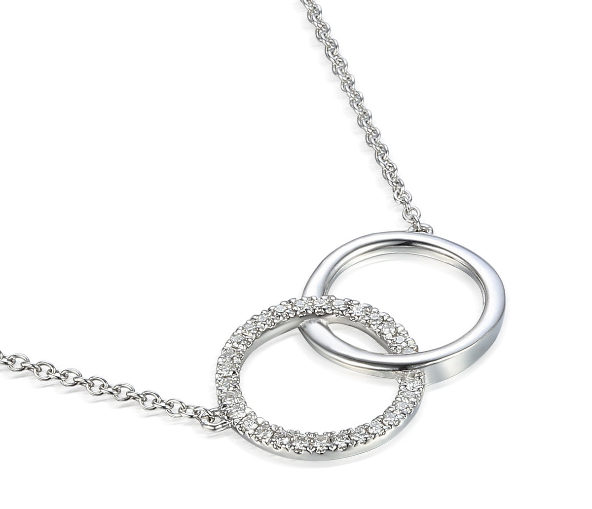 Diamond double circle necklace in 18k white gold