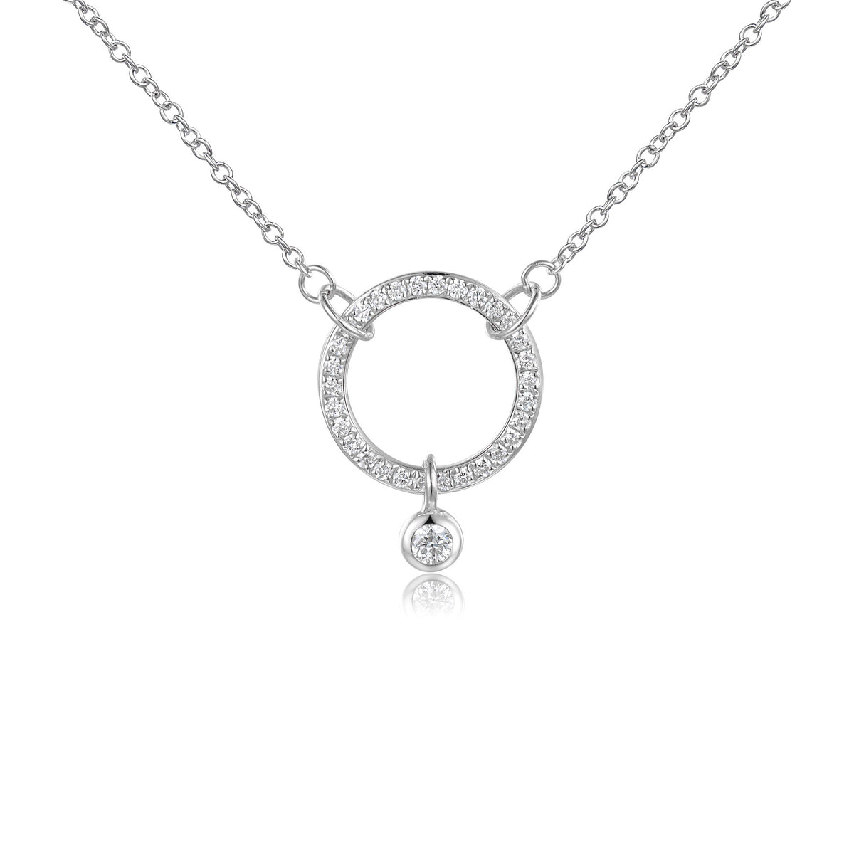 Diamond circle necklace in 18k white gold