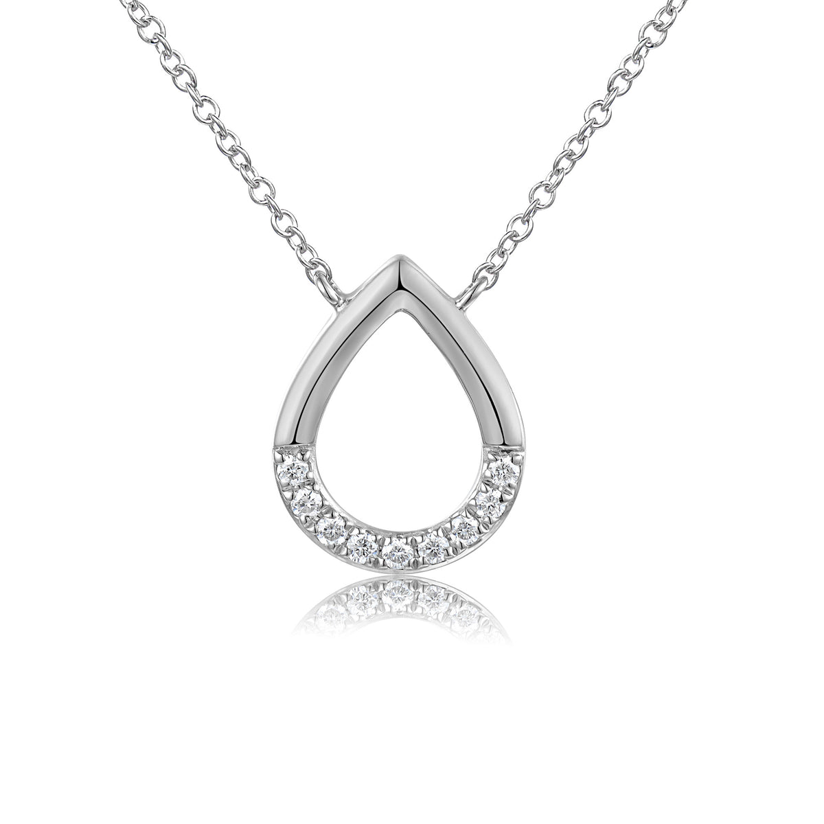 Diamond open teardrop necklace in 18k white gold