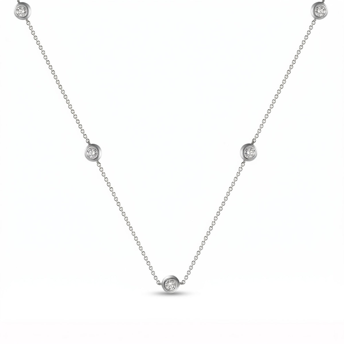 Rubover diamond by the yard necklace in 18k white gold