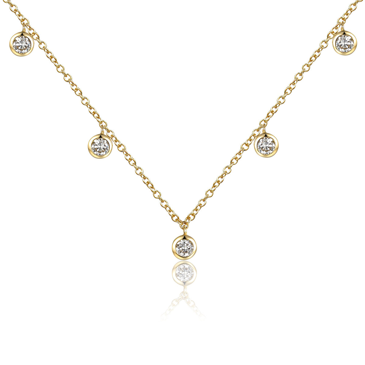 18k Yellow Gold Diamond By The Yard Drop Necklace - Rubover Set | The Real Gem