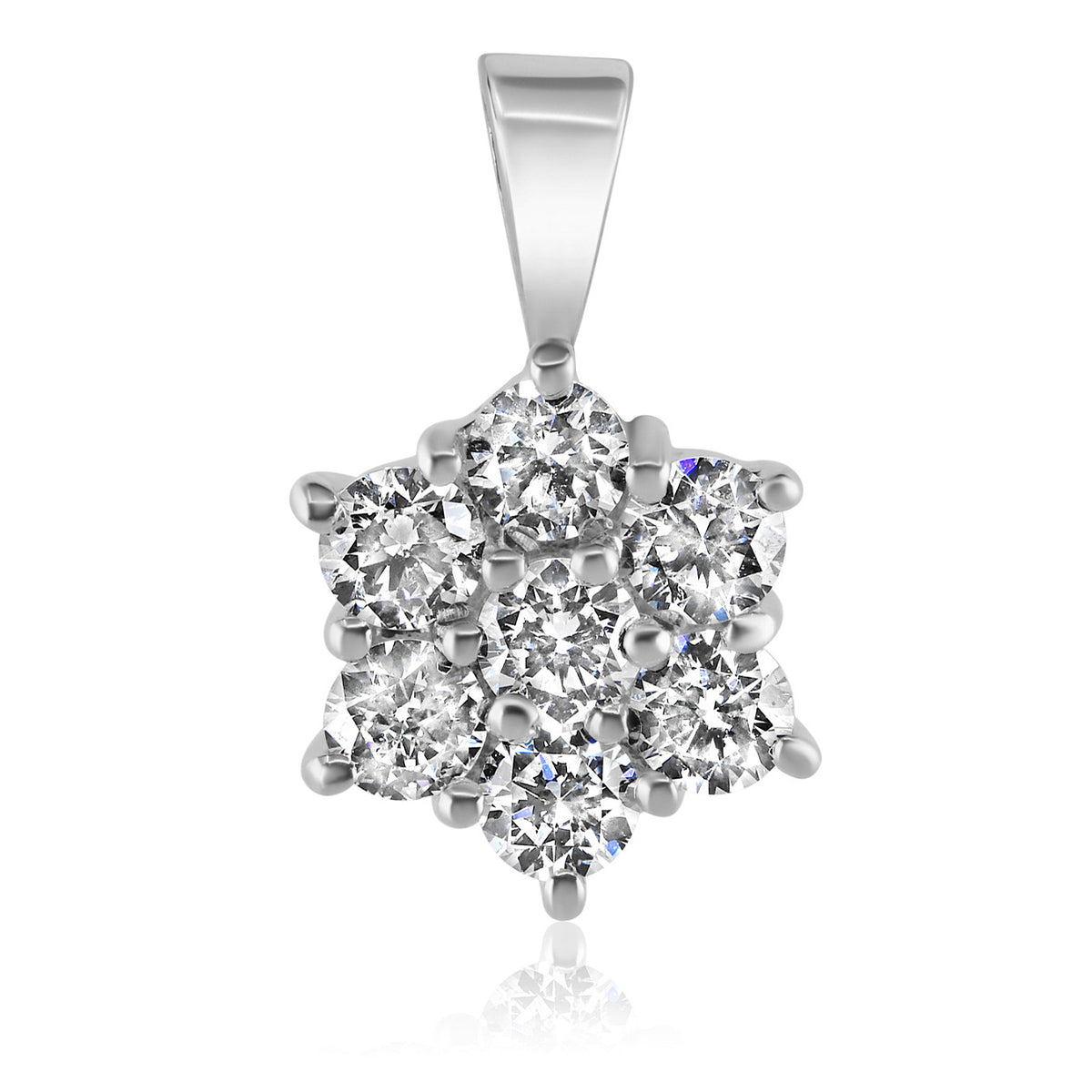 Diamond daisy cluster pendant and chain in 18k white gold