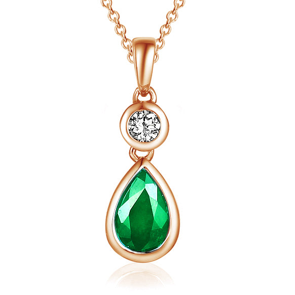 Emerald & Diamond Pear-Shaped Drop Pendant Necklace