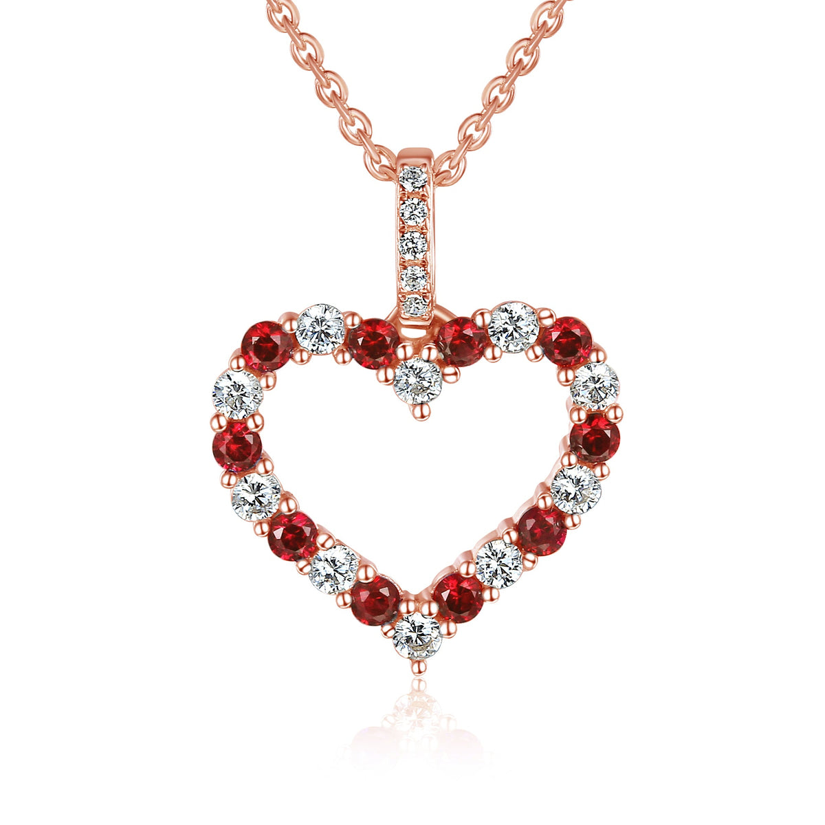 18k Rose Gold Ruby And Diamond 0.26ct Heart Pendant Necklace - The Real Gem