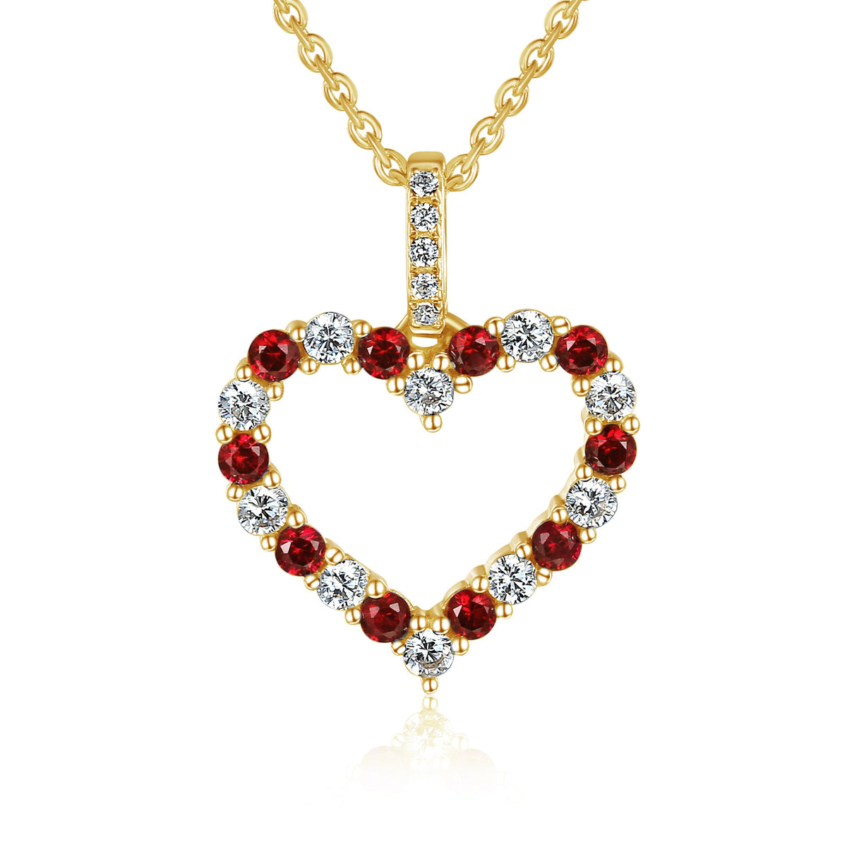 18k Yellow Gold Ruby And Diamond 0.26ct Heart Pendant Necklace - The Real Gem